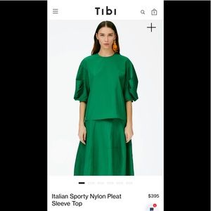Tibi Italian Sporty Nylon Pleat Sleeve Top
